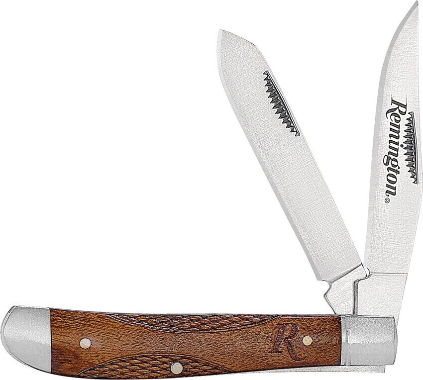 Remington Woodland Trapper Pocket Knife Stainless Blades Brown Wood Handle 15658