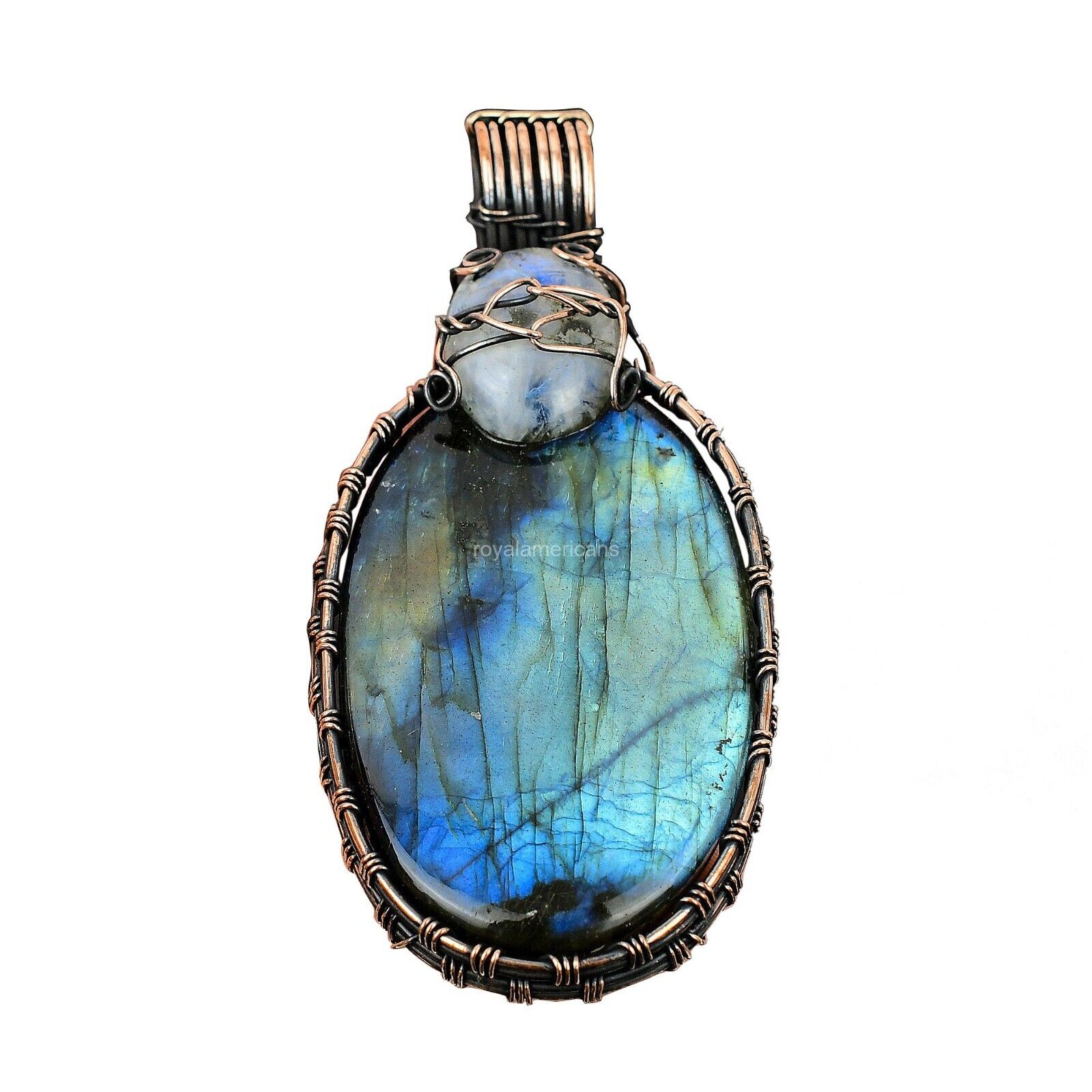 Labradorite Wire Wrapped Pendant Handcrafted Copper Valentine Gift Jewelry 3.23\