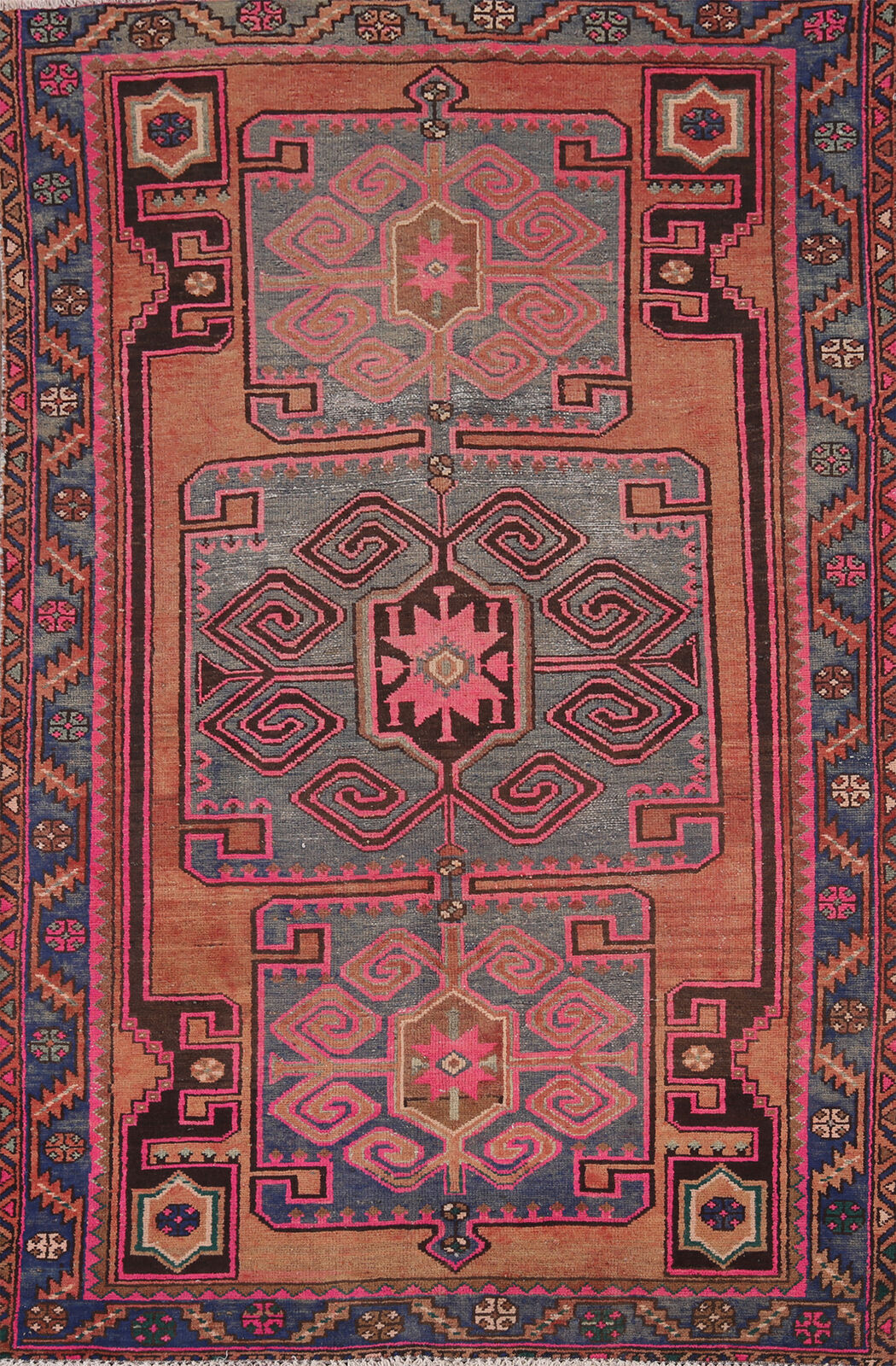 Vintage Tribal Geometric Hand-knotted Wool Hamedan Traditional Accent Rug 4x7