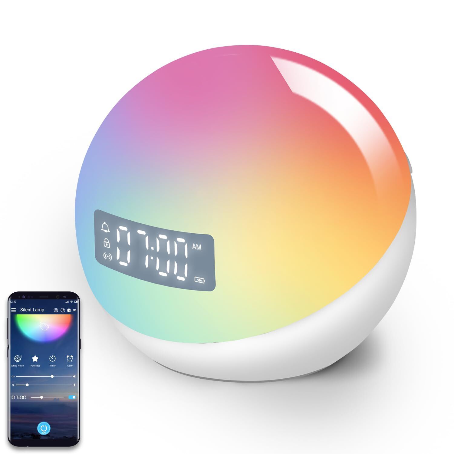 Kids Alarm Clock with Night Light: 20+ Colors, 12 Sounds, Wake-Up, App Contol