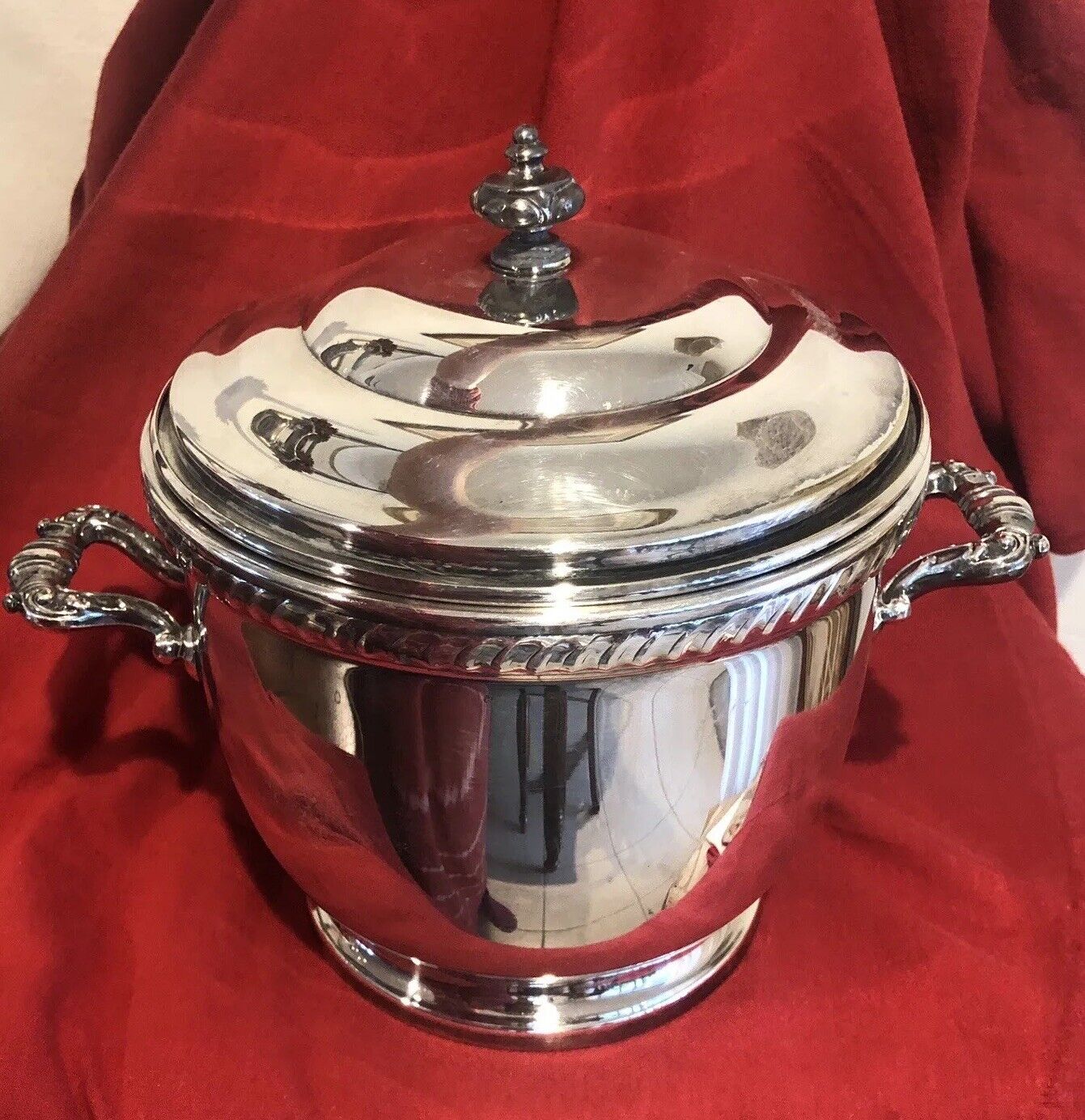 Vintage Ice Bucket w Lid Bristol Silverplate EPCA 40A  Handles Pyrex Lined