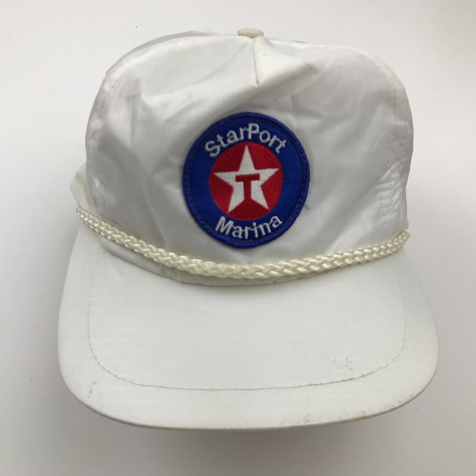VINTAGE Star Lake Marina Hat Cap Strapback White Blue Adjustable Adult Nylon 80s