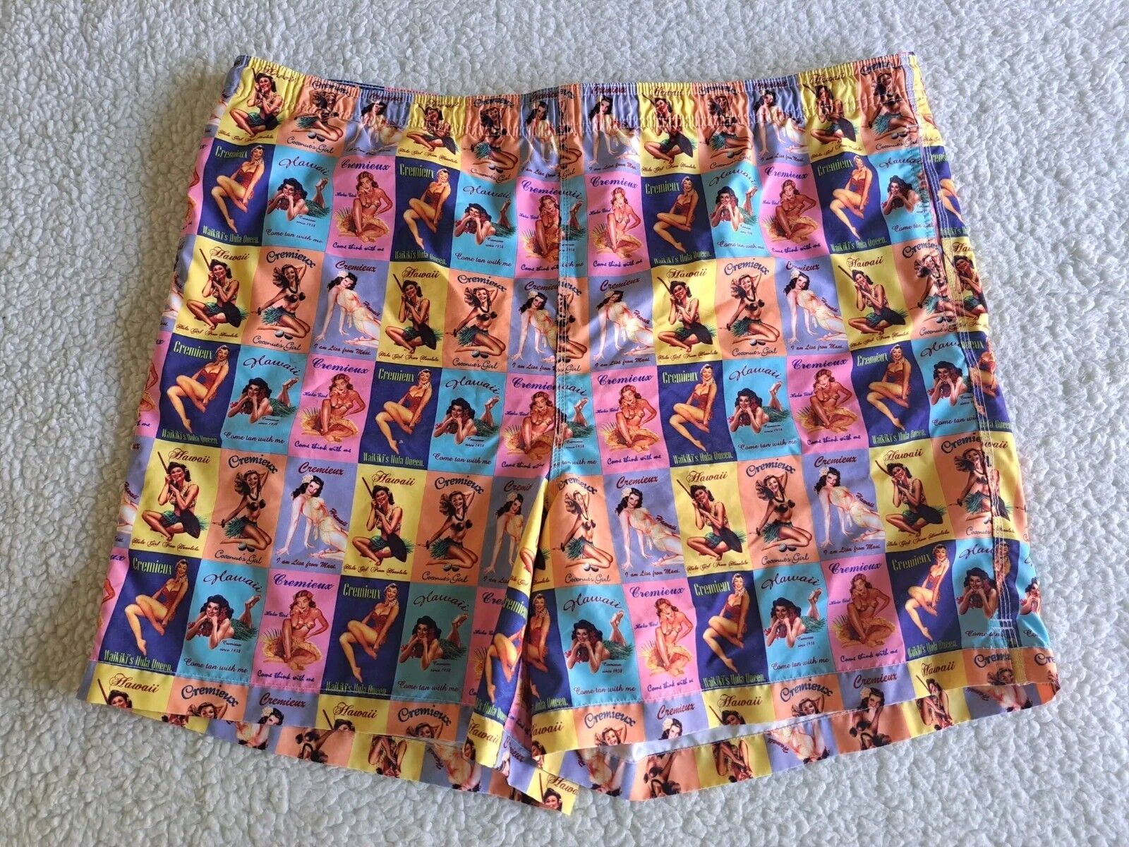 DANIEL CREMIEUX Men\'s Swim Suit Multicolor Hawaiian 1940/50\'s Pinup Girls XL