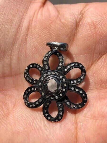 Antique Floral Tiny Pendant 925 Sterling Silver Deliciated Deco For Jewellery