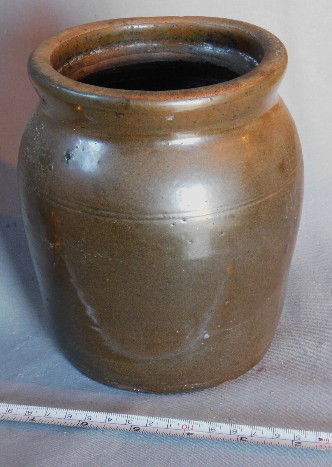Antique New England redware oyster jar early 19th century brown glazed hand made