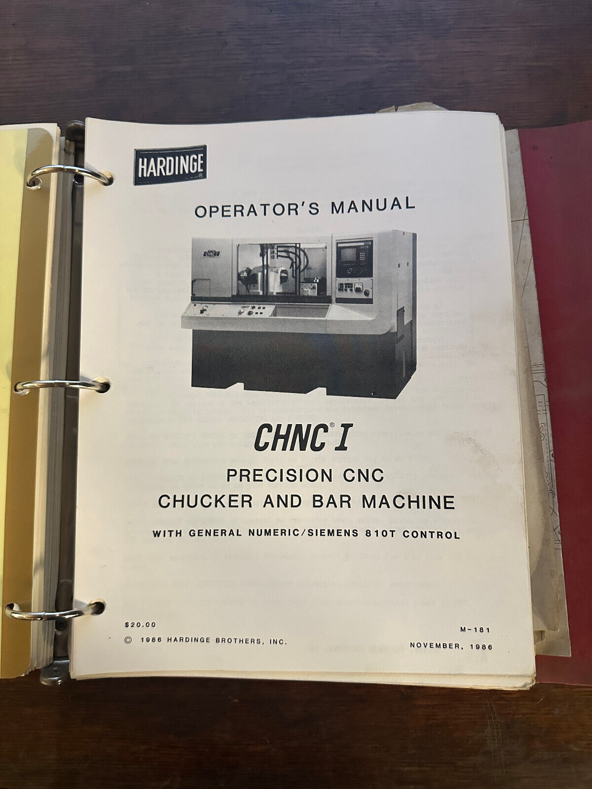HARDINGE CHNC I Programmers Maintenance Operators Parts Manual Siemens Chucker