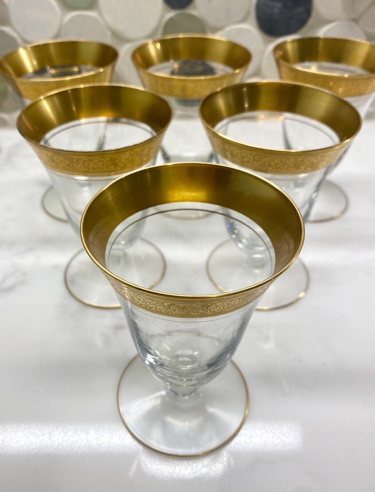 Glastonbury-Lotus Minton 36 Gold Encrusted Set of 6 Iced Tea Glasses c 1960\'s