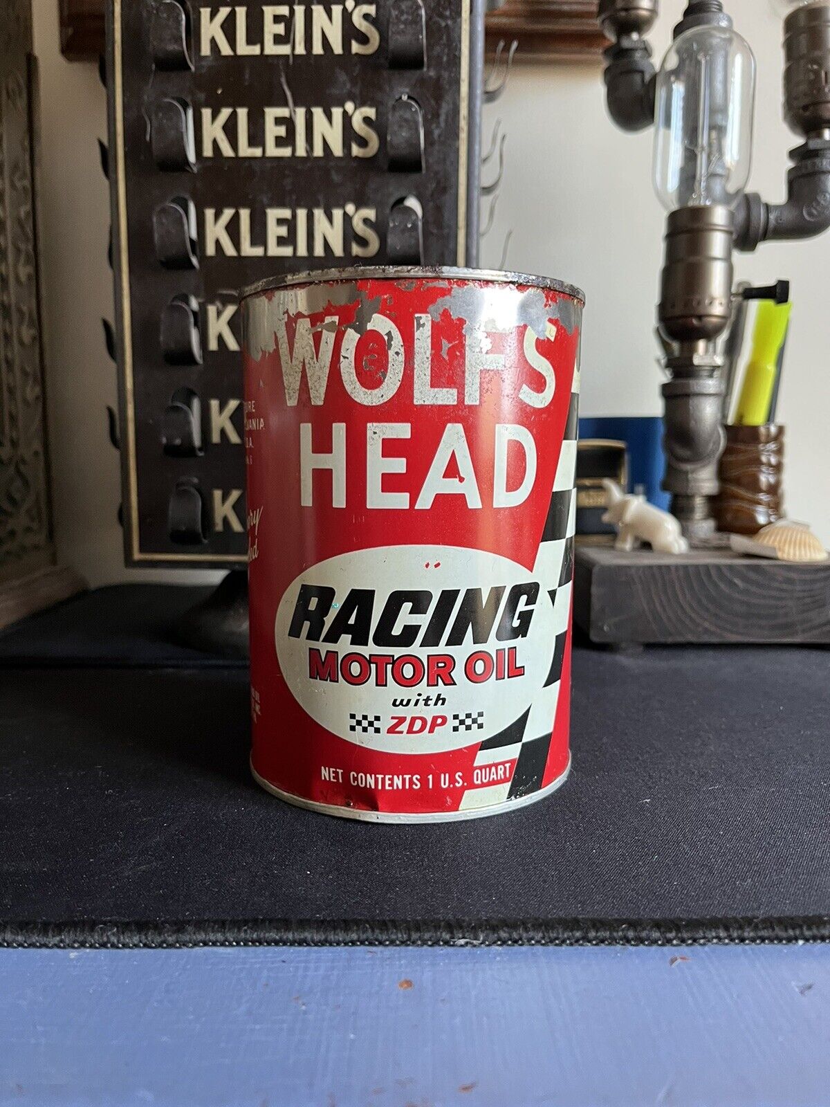 1960’s WOLF'S HEAD RACING Motor Oil Can 1 qt. - Gas & Oil -FULL-