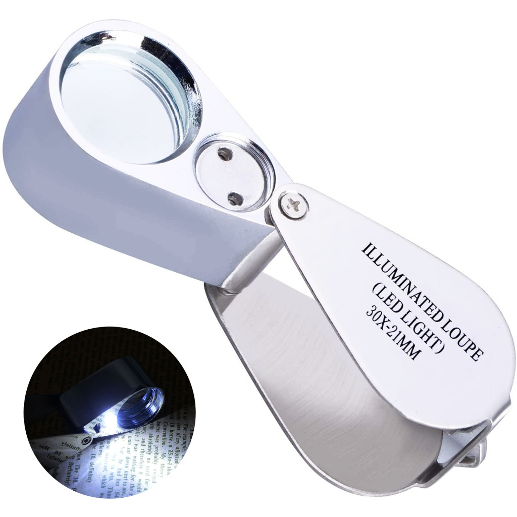 30X Jewelers Loupe Magnifier Pocket Magnifying Glass Coin Jewelry Loop Light Eye