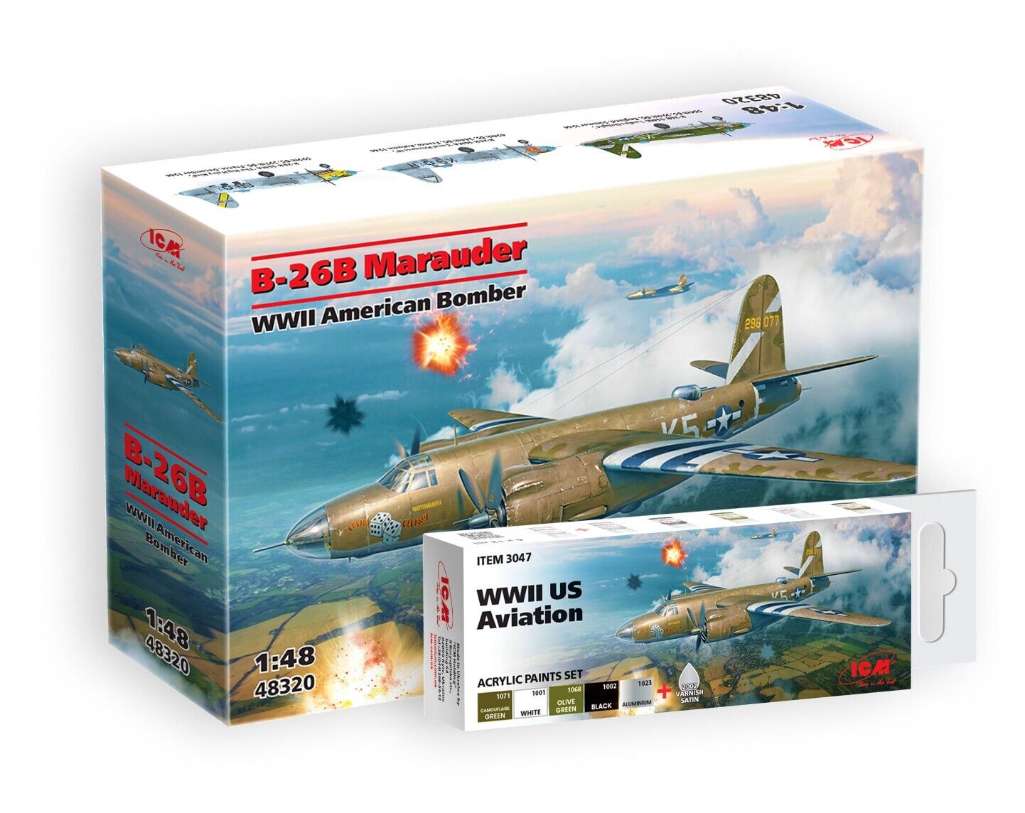 ICM 48320 - B-26B Marauder - 1:48 Aircraft Model Kit & Acrylic Paint Set