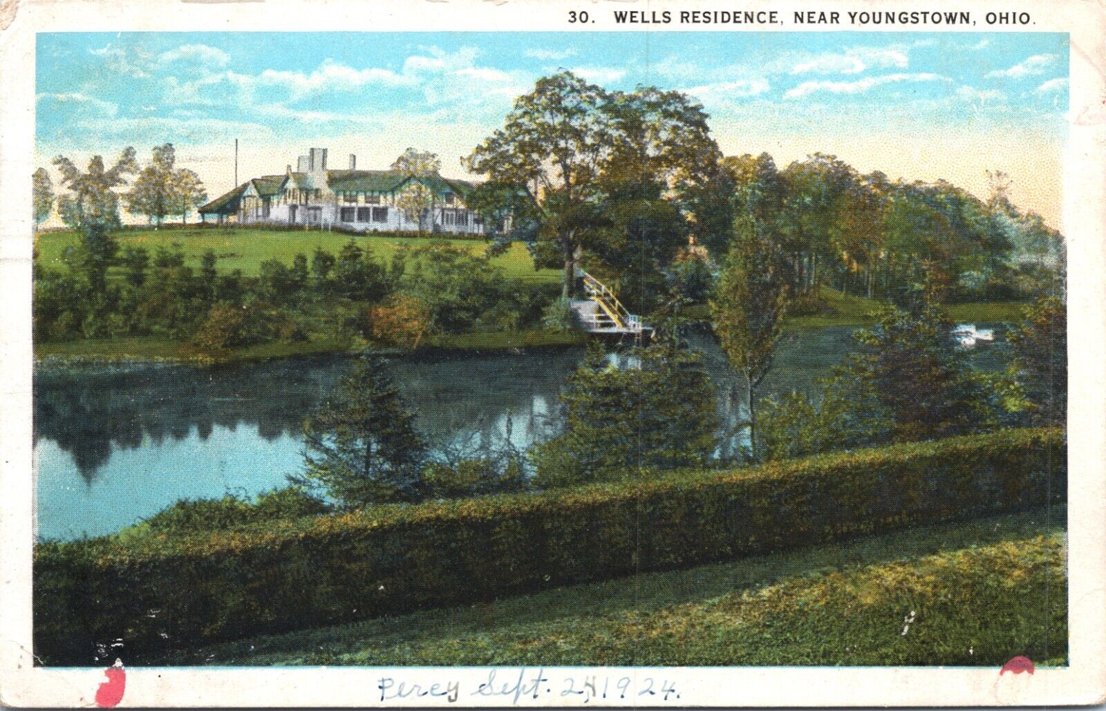 Postcard Wells Residence, Near Youngstown, Ohio - Posted 1924