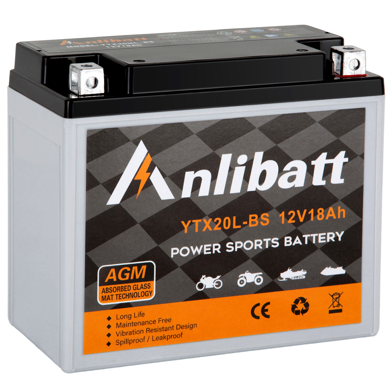 YTX20L-BS Motorcycle Battery, 12V 18AH Rechargeable AGM Battery for ATV ,Scooter