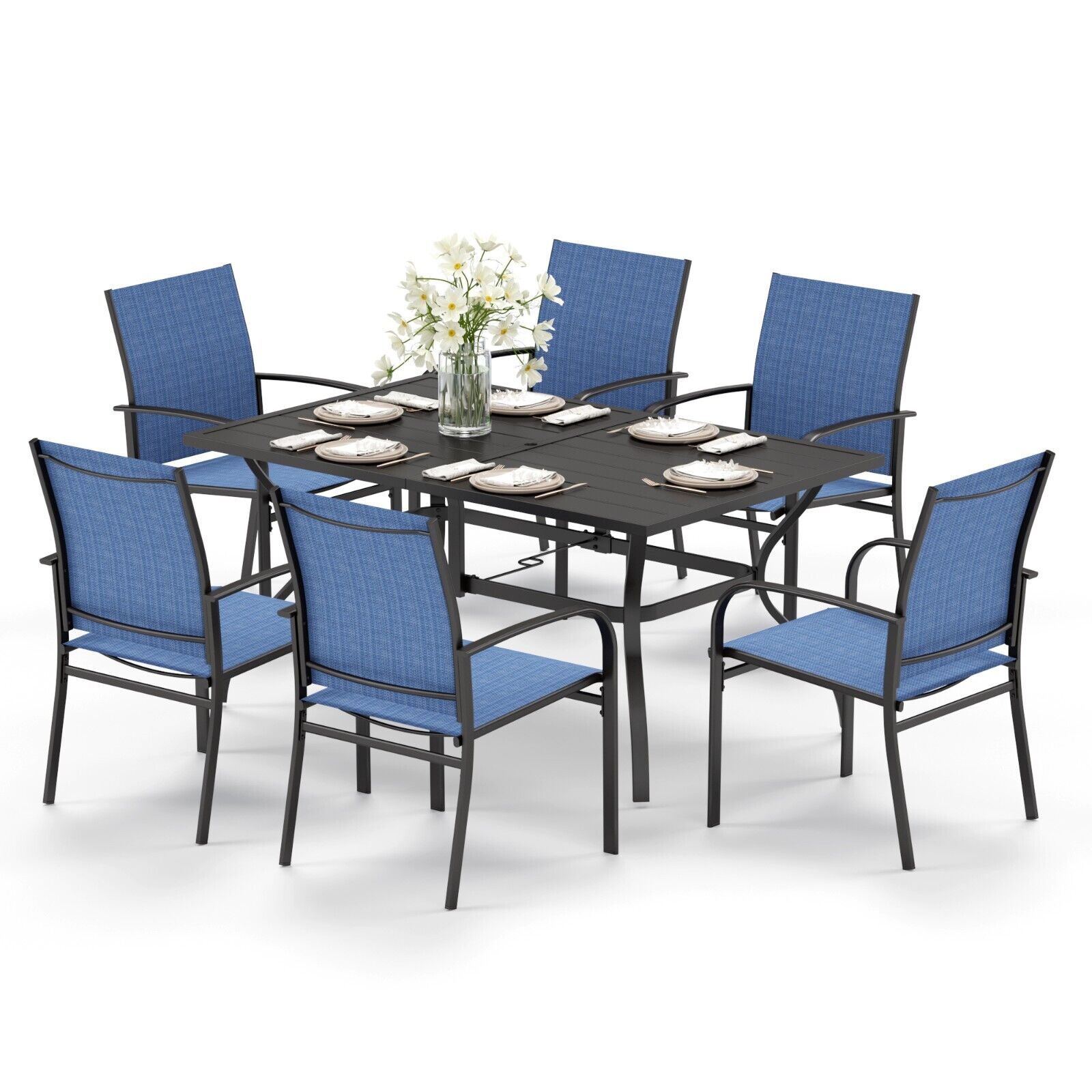 7 Piece Patio Dining Furniture Set Outdoor Table Chairs Set Textilene Chairs Set