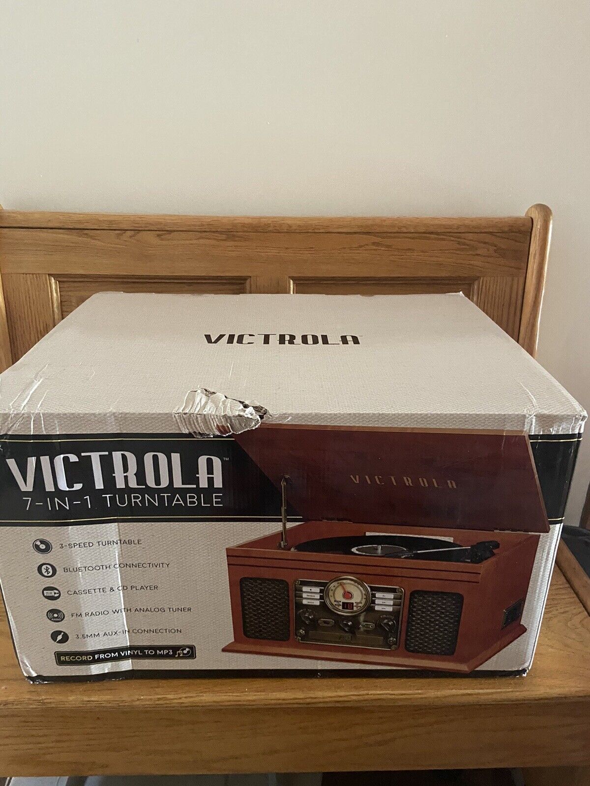 Victrola VTA-204B-MAH Classic 7-in-1 Turntable Music EntertainmentCenter with Bl