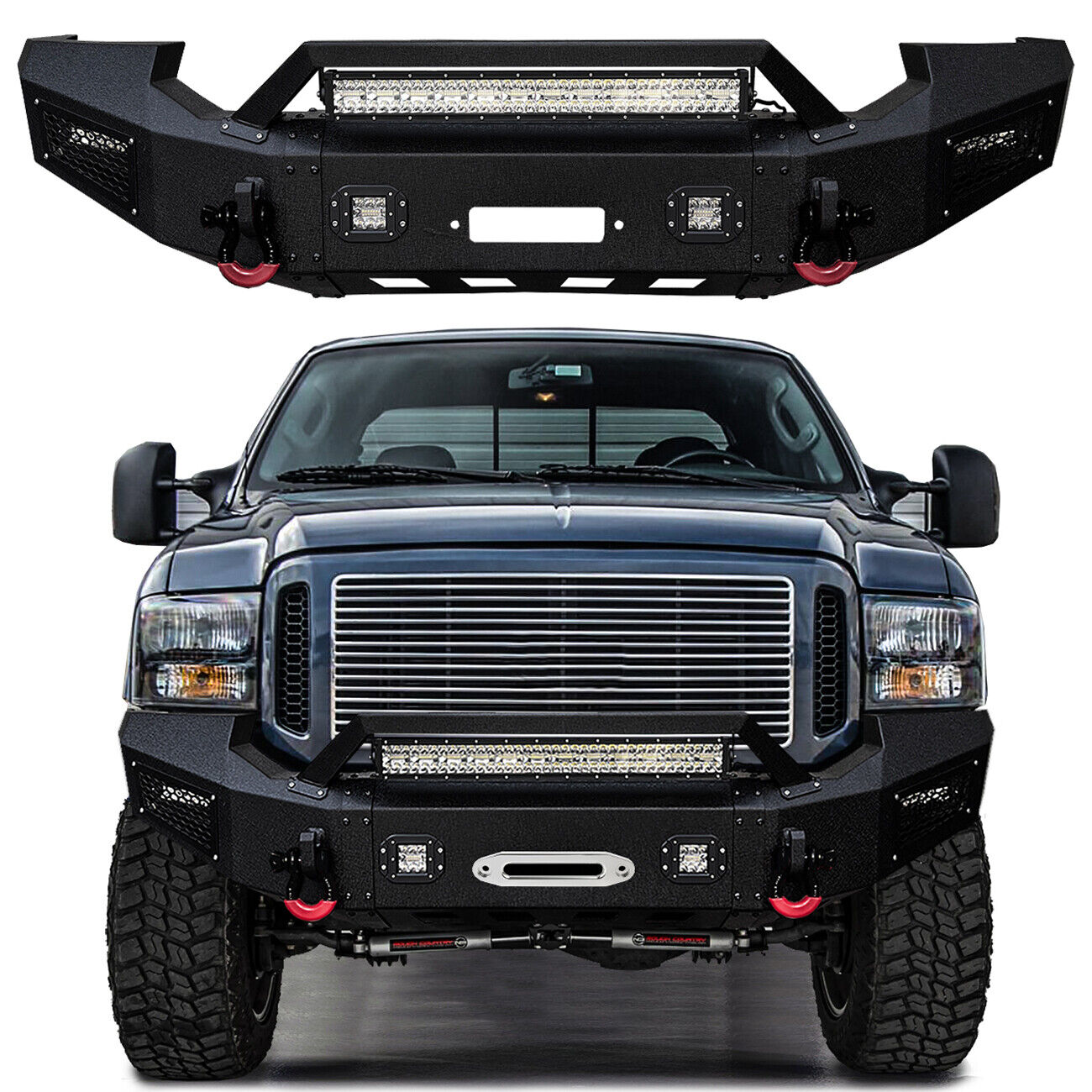 For 2005-2007 Ford F250 F350 Front or Rear Bumper with D-rings and LED Lights