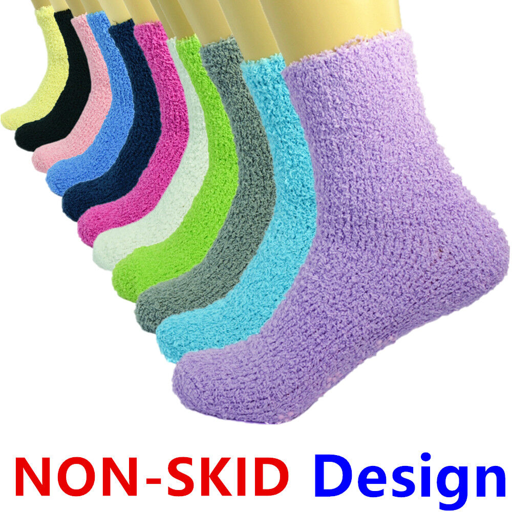 3-10 Pairs Women Anti Slip Winter Non Skid Soft Cozy Fuzzy Socks Home Slipper