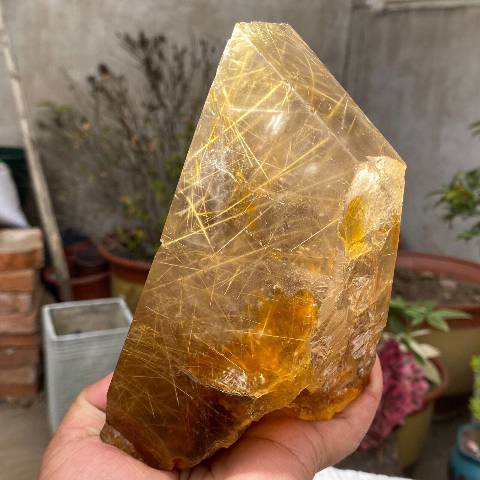 1545g Large Rutilated Quartz Smoky Crystal Rough Specimen Gold Angel Hair Brazil