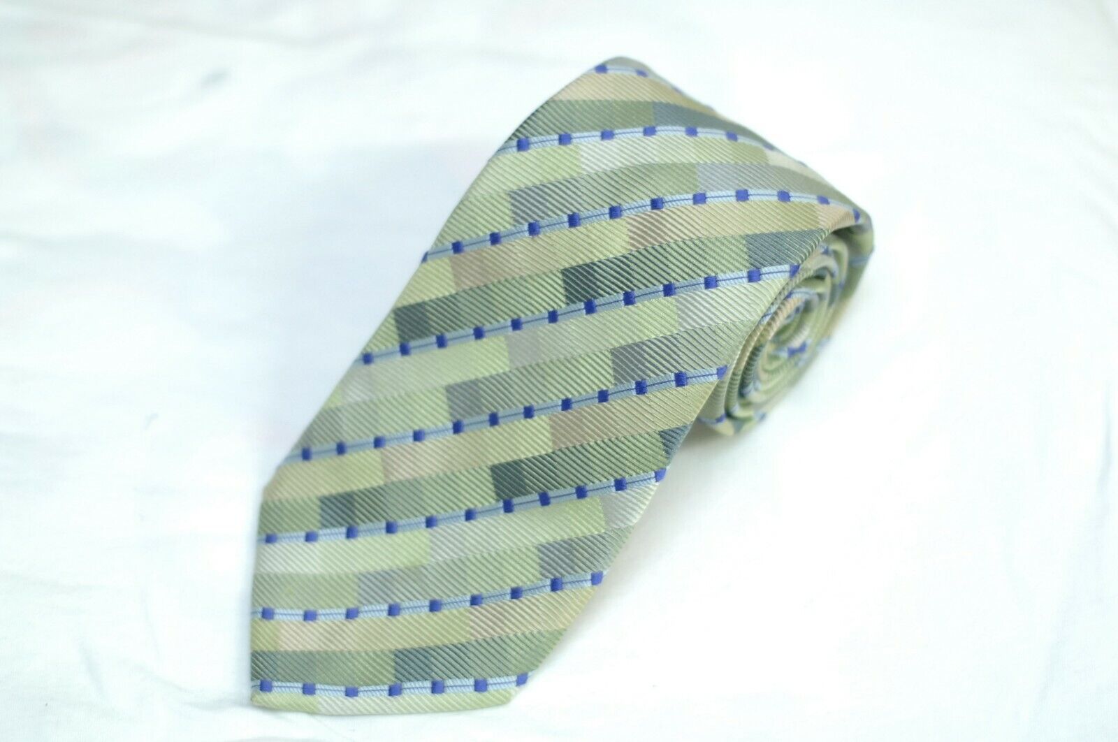 Umberto Algodon Napoli -Sette -Green & Blue Geometric Woven Silk Necktie - New 