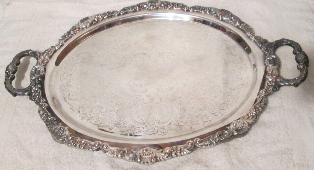 Vintage EPCA Bristol By Poole Ornate Heavy Silverplate Oval Footed Butler Tray