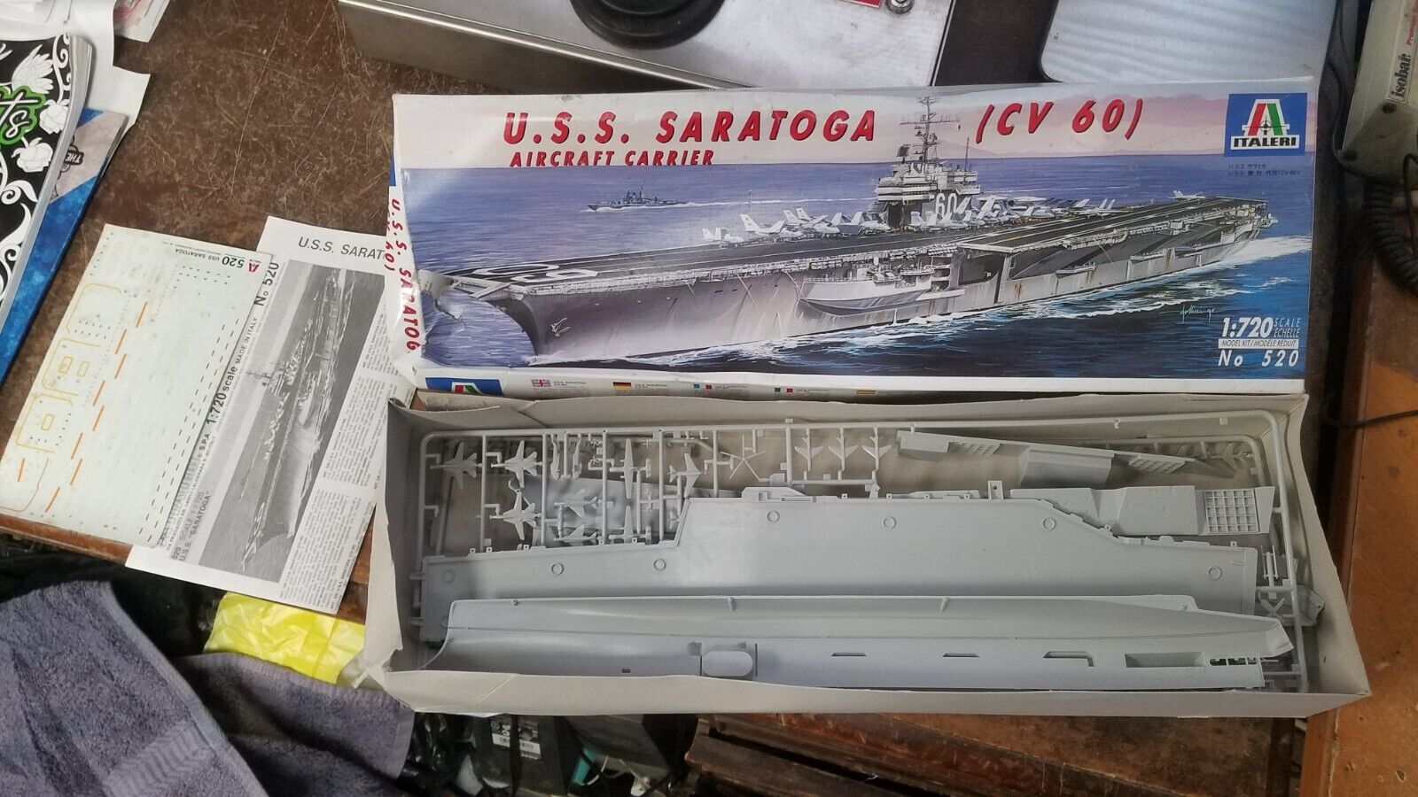 Italeri 520 US Navy U.S.S Saratoga CV-60 Carrier Model Kit 1/720 Scale Open Box