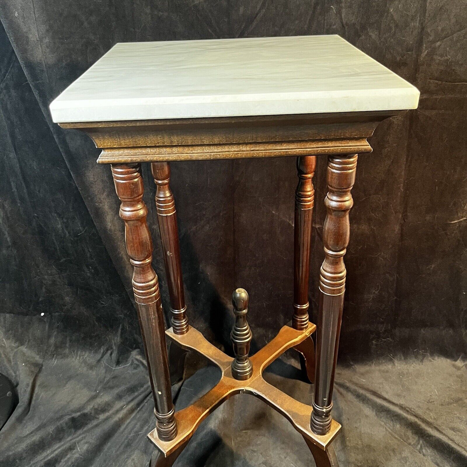 Vintage Centurion White Marble Top & Mahogany Bottom 29” Side Table