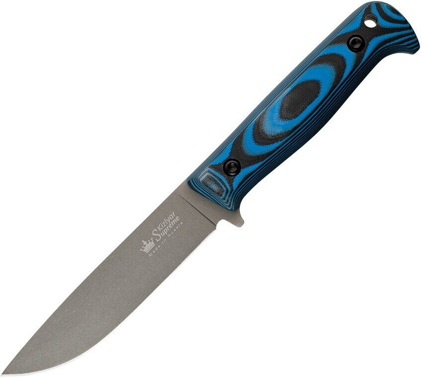 Kizlyar Yeti Black / Blue Steel Full Tang Drop Point Fixed Knife - KK0108