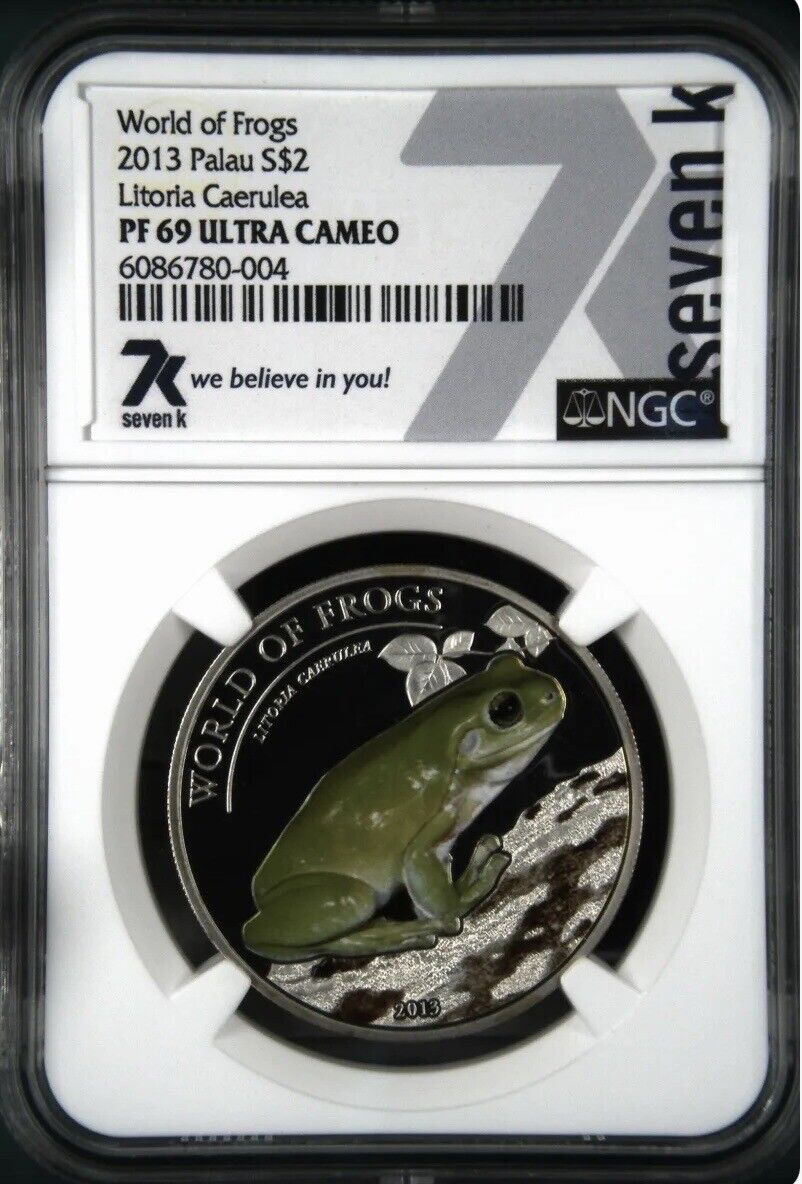 7k Metals 2013 Palau $2 Silver Coin  NGC PF69 UC World of Frogs Litoria Caerulea