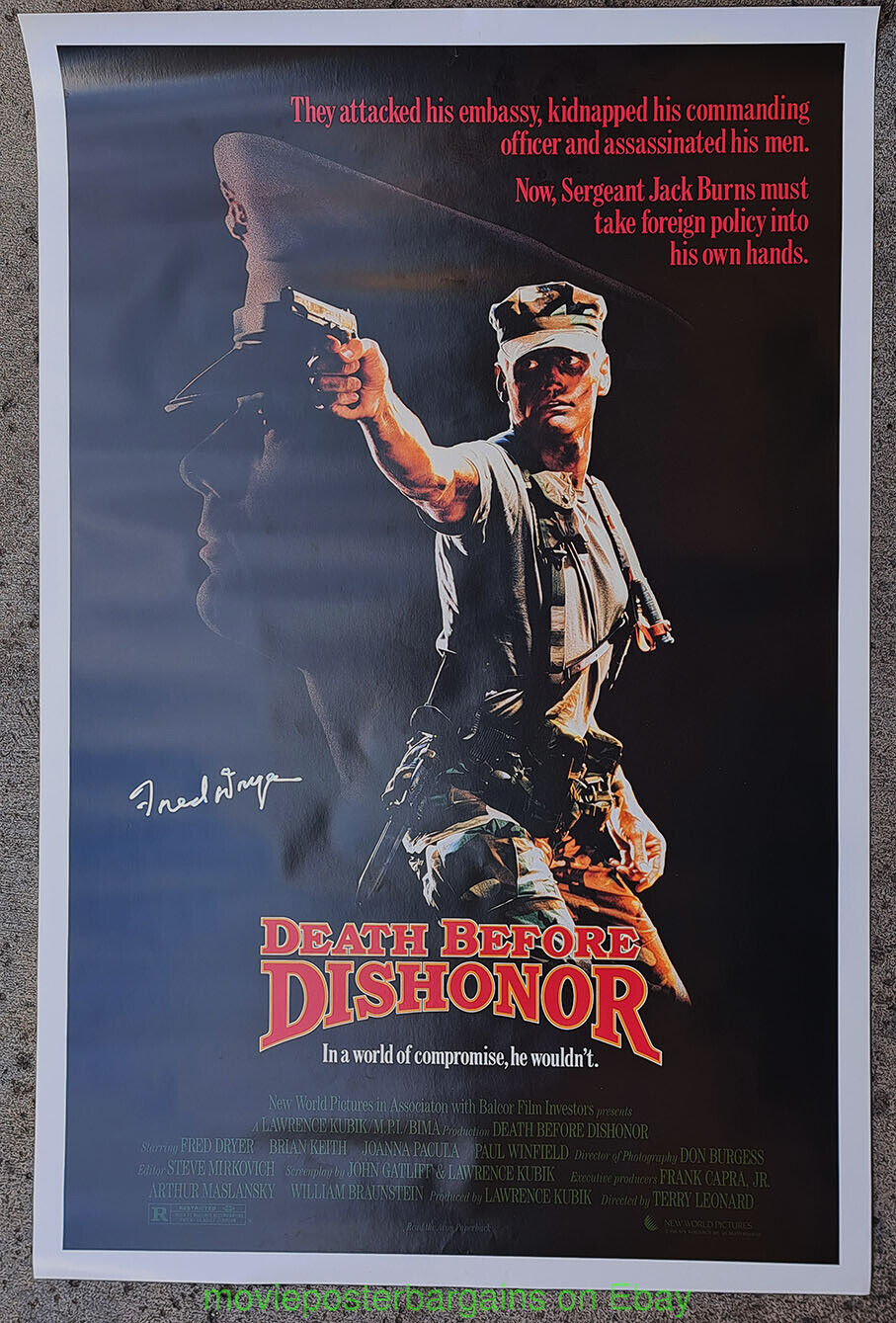 DEATH BEFORE DISHONOR MOVIE POSTER Autographed 1987 FRED DRYER U.S. MARINES