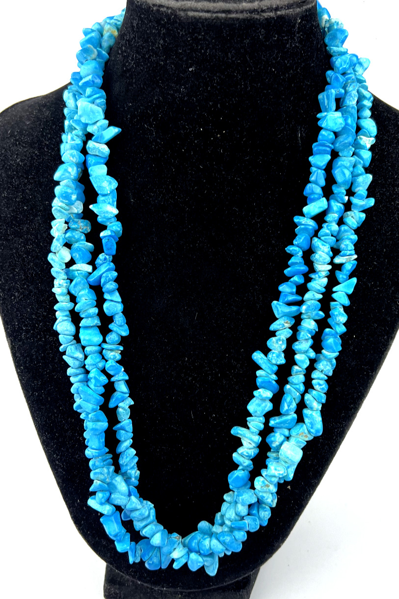 Beautiful Vintage Turquoise Agate Jewelry Beads Necklace Handmade 102gr Use