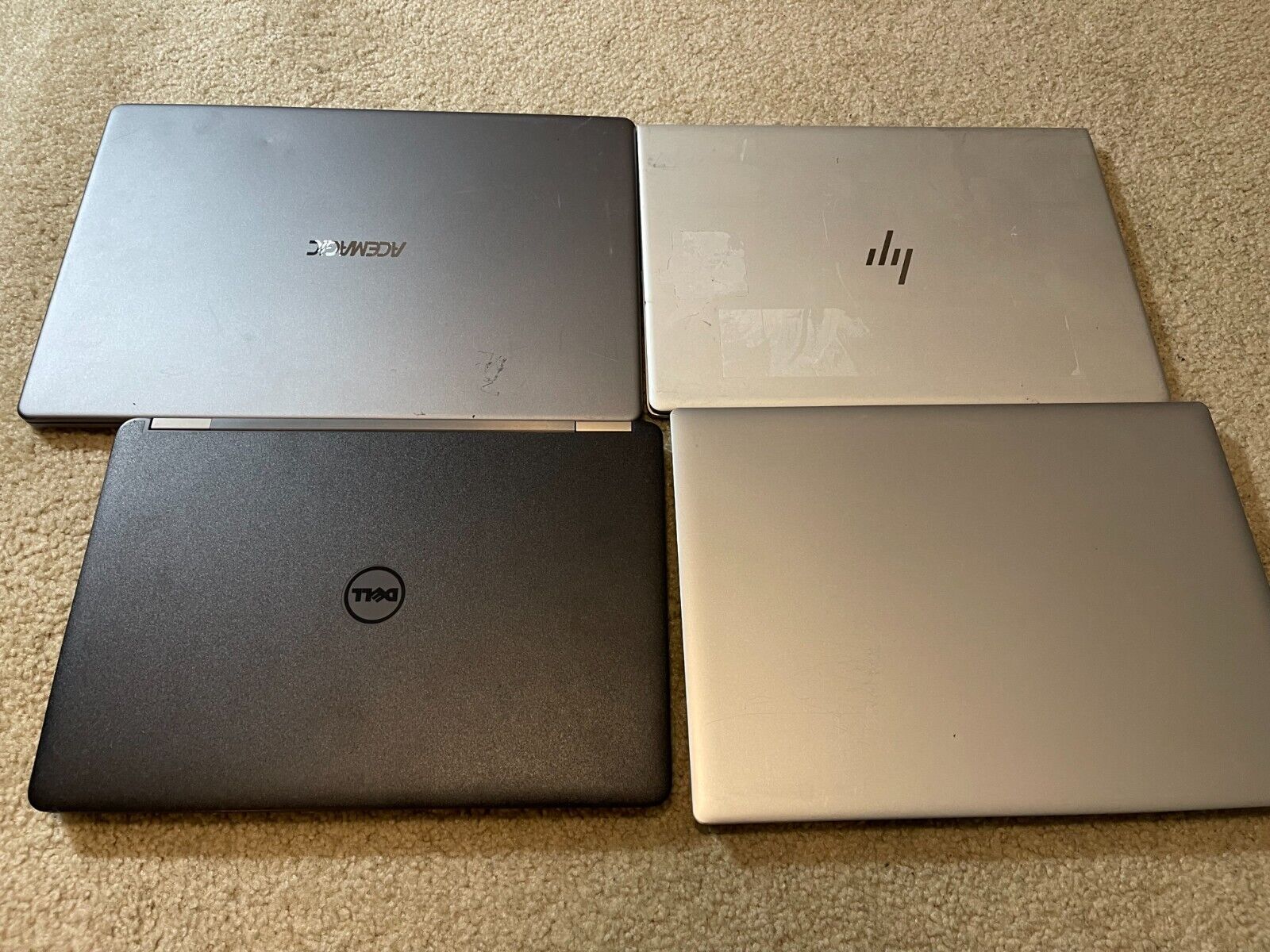 Lot of 4 laptops - 1x Dell, 1x HP, 1x Misc, 1x Lenovo, Untested As Is