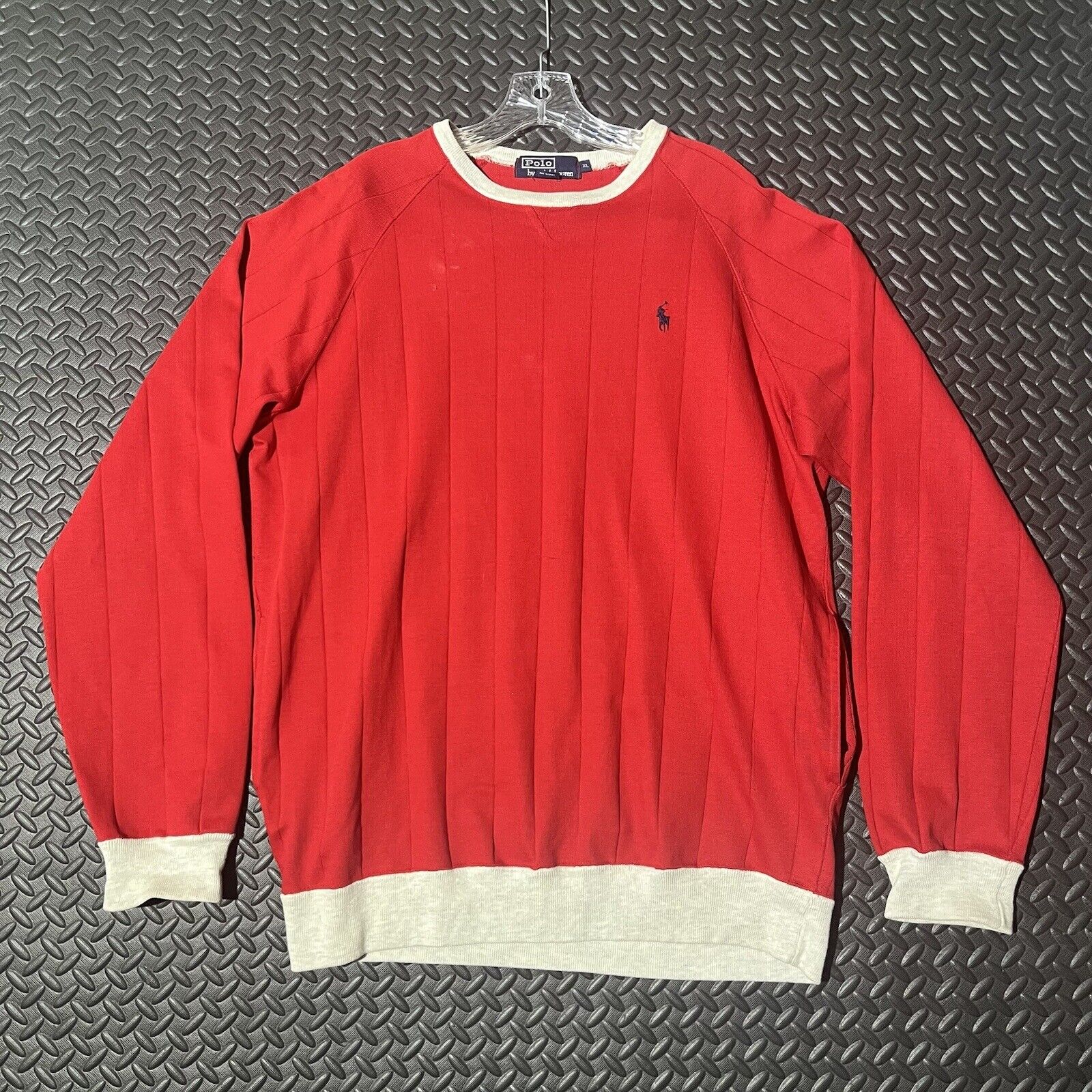 Vintage Polo Ralph Lauren Striped Red Sweatshirt Rare Made in USA Crew Neck Mens