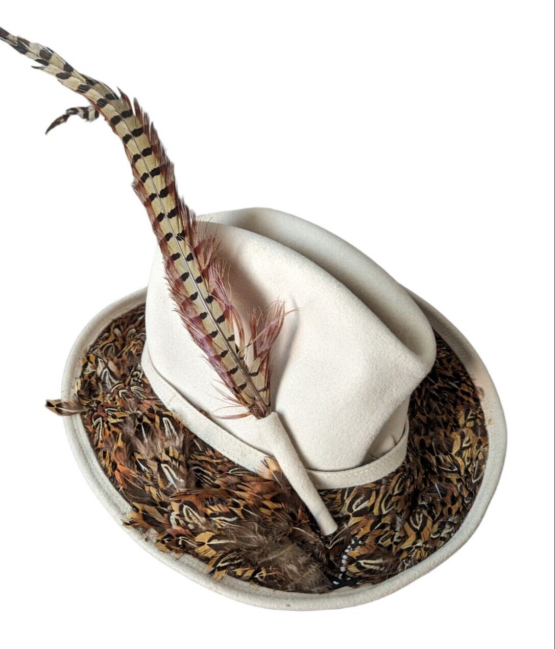 Vtg John Jr Biltmore Pheasant Feather Hat Mens Brown Homburg
