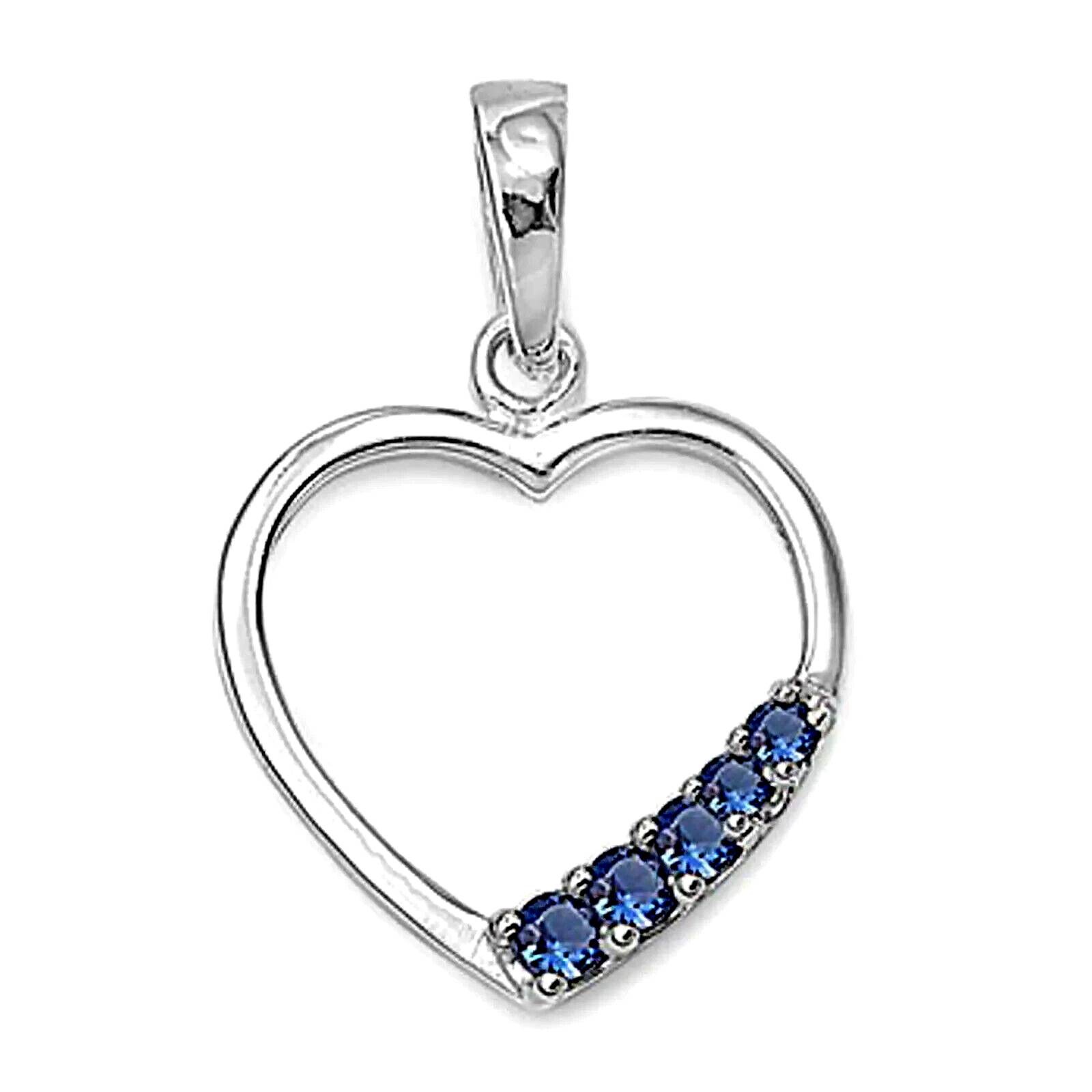 Beautiful Blue Sapphire Heart Pendant set in Solid Sterling Silver w/chain