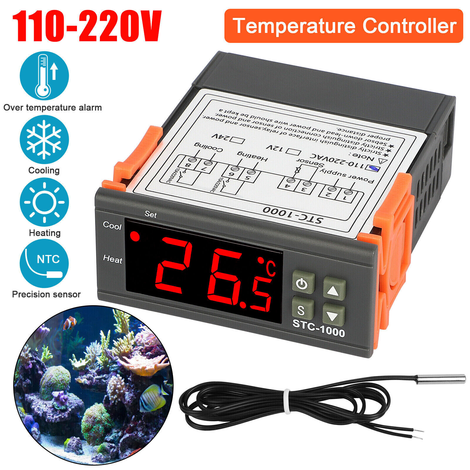 AC 110V Universal STC-1000 Digital Temperature Controller Thermostat w/ Sensor