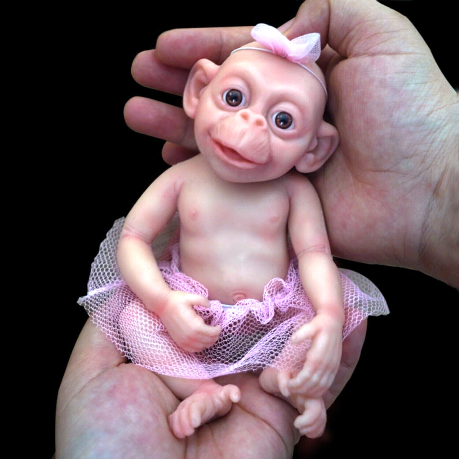 7Inch Micro Preemie Full Body Silicone Monkey Baby Reborn Doll Lifelike New