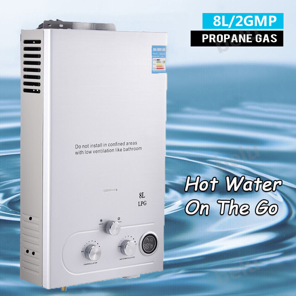 8L 2GPM LPG Propane Gas Water Heater On-Demand Instant Hot Boiler W/Shower Kit