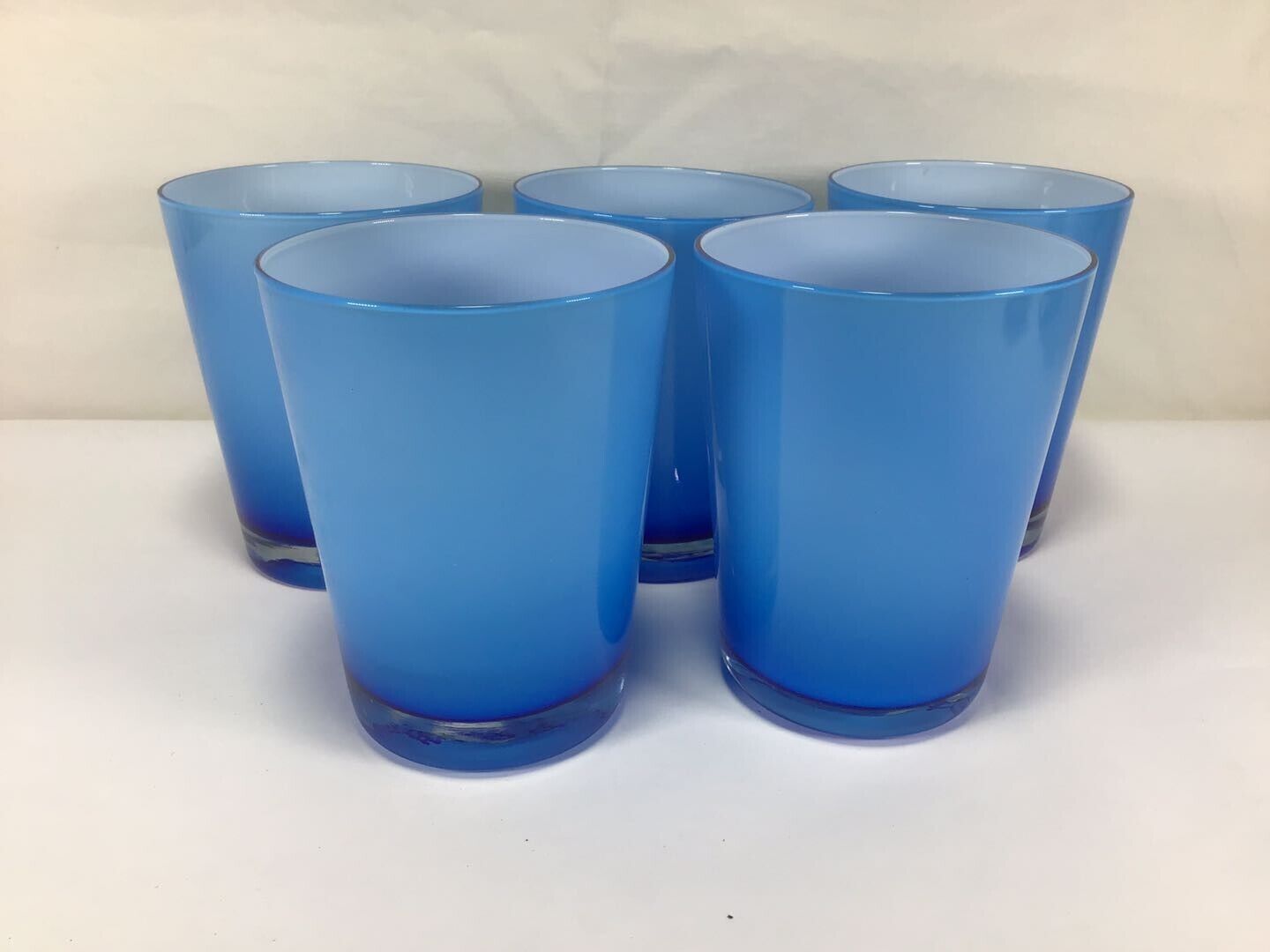 W57 Vintage Antique Classic Circa 1930\'s Blue Glass Water Glass Tumbler 5PC