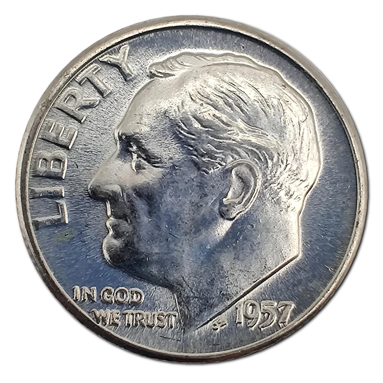 1957-P Uncirculated Roosevelt Dime MS Mint State 90% Silver