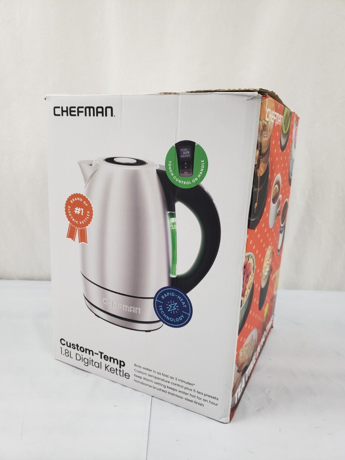 New Chefman 1.8L Stainless Steel Electric Kettle Tea Hot Boiler with 5 Pre-sets