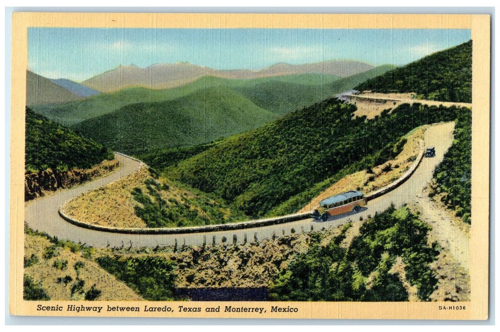 c1940 Scenic Truck & Car Highway Between Monterey Mexico & Laredo Texas Postcard