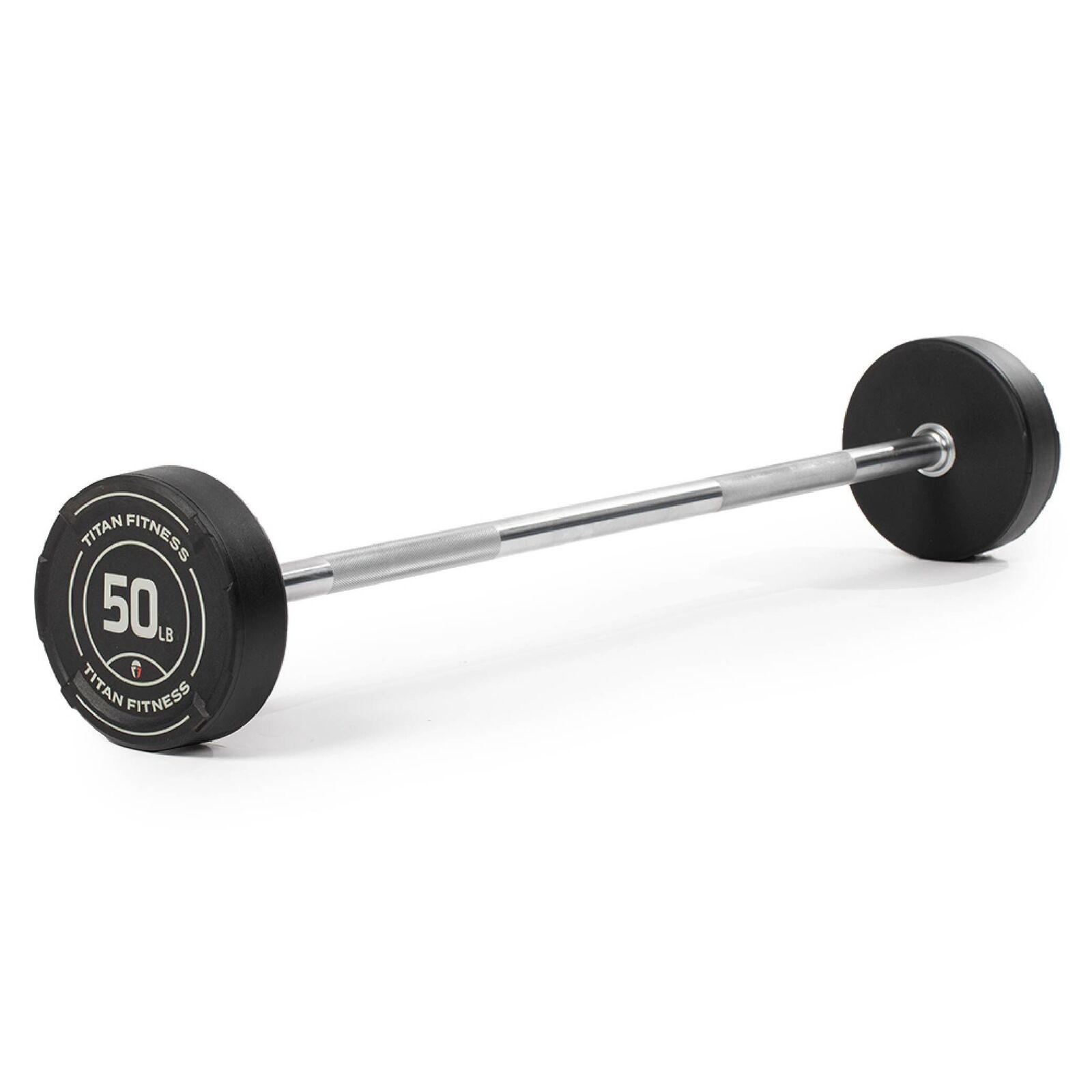 Titan Fitness 50 LB Rubber Straight Fixed Barbell, Pre-Loaded Weight Bar
