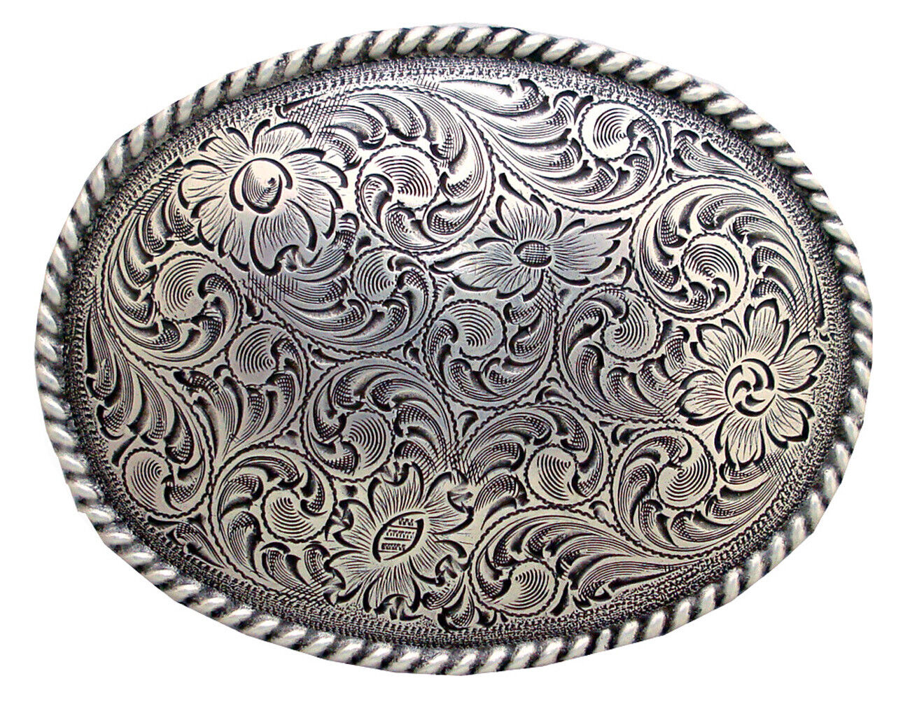 WESTERN COWBOY COWGIRL OVAL ROPE SILVER PLATED RODEO TROPHY BELT BUCKLE