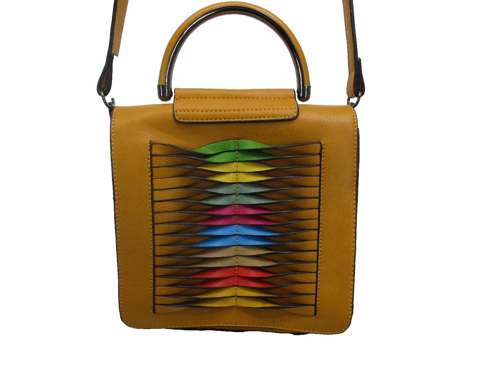 MELLOW WORLD Small Camel Brown Crossbody Strap Zipper Women\'s Handbag Rainbow