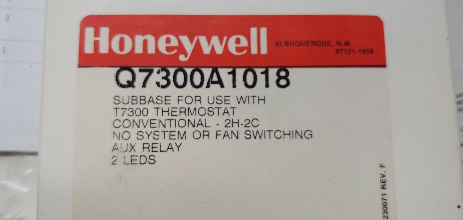 3)HONEYWELL Q7300A1018 Subbase for T7300