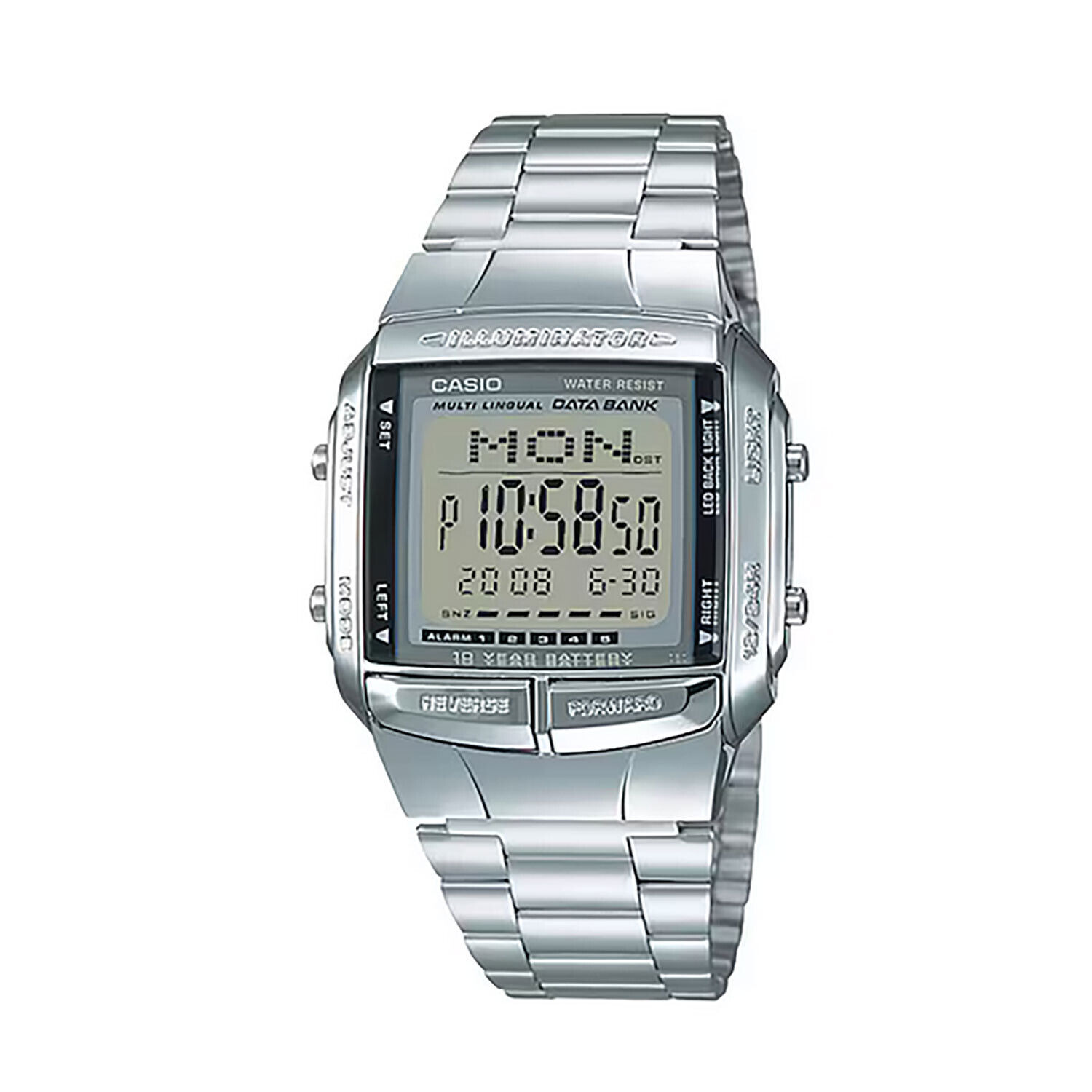 Casio Men\'s Illuminator Digital Databank Stainless Steel Watch DB360-1A With Box