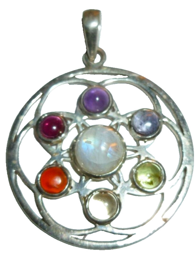 Sterling Silver Pendant Star Chakra Nature Spiritual Love Gemstone Fire Opal