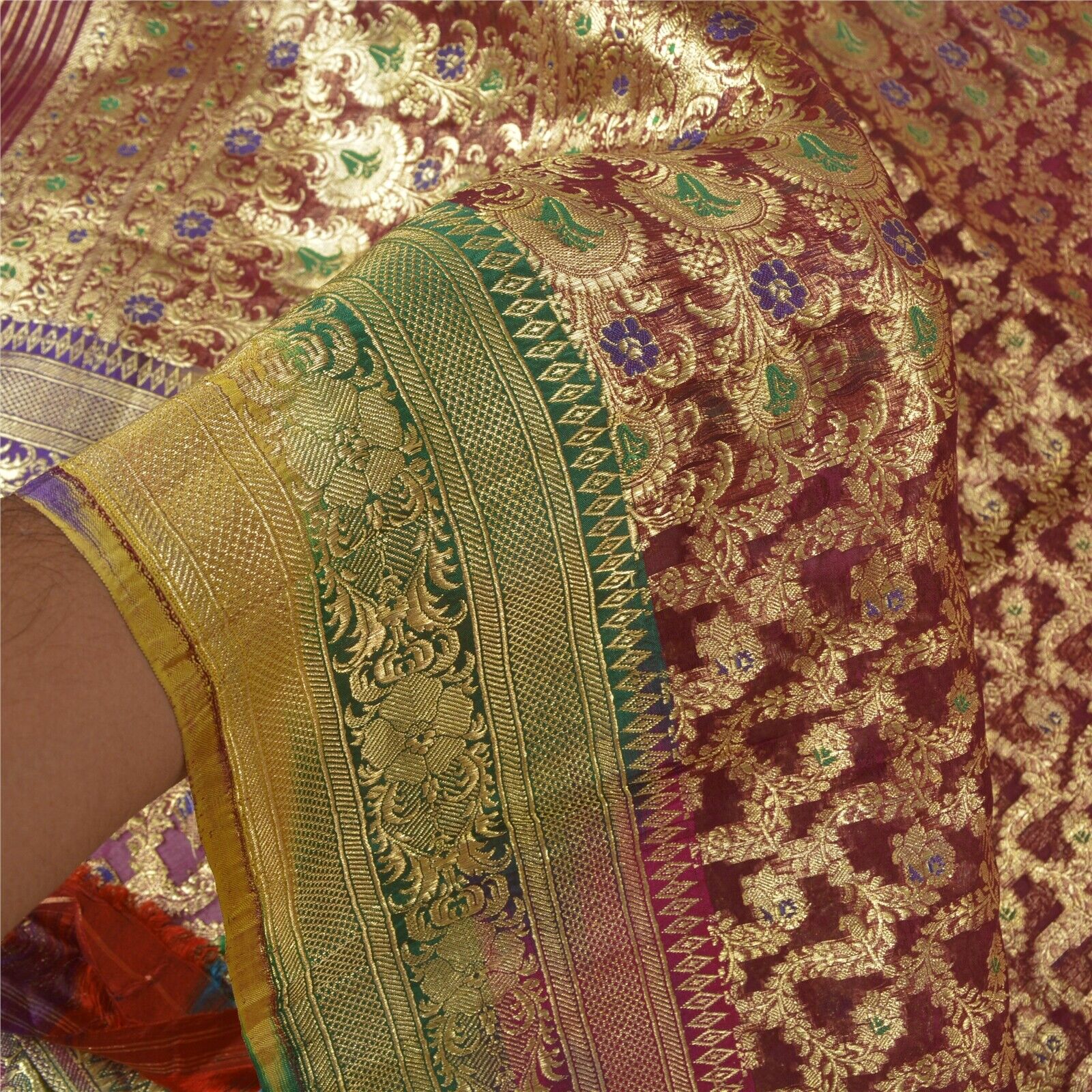  Sanskriti Vintage Heavy Sarees Pure Organza Silk Woven Brocade Sari Fabric