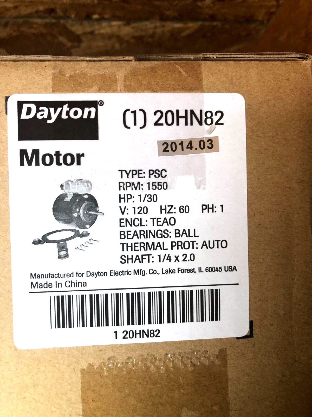 NEW DAYTON 20HN82 HVAC PSC Motor 1/30 HP 1550 RPM 120V 1/4\