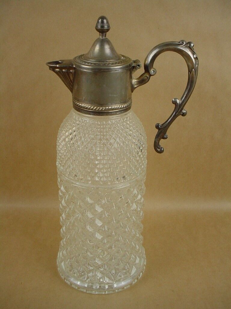 Genuine Cut Crystal And Silver plate By Leonard Italy -Antique Carafe