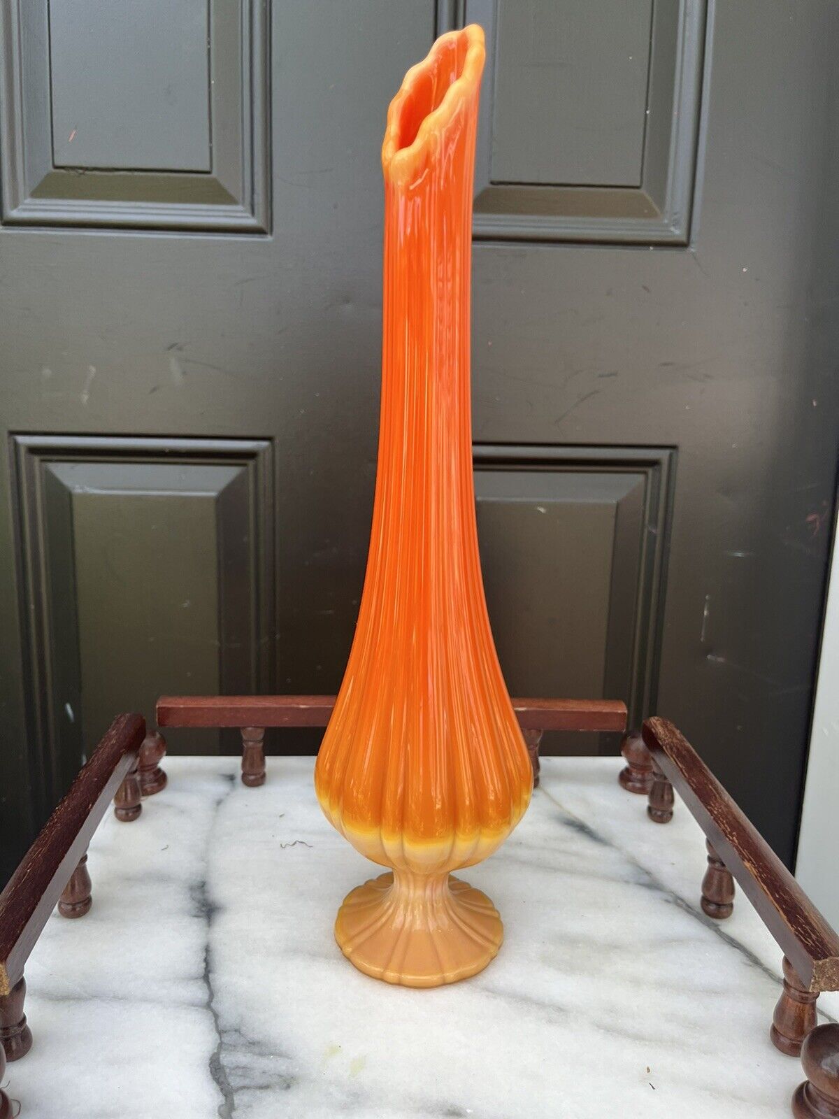 Vintage LE Smith Bittersweet Vase Swung Glass Orange 14.25 Tall MCM